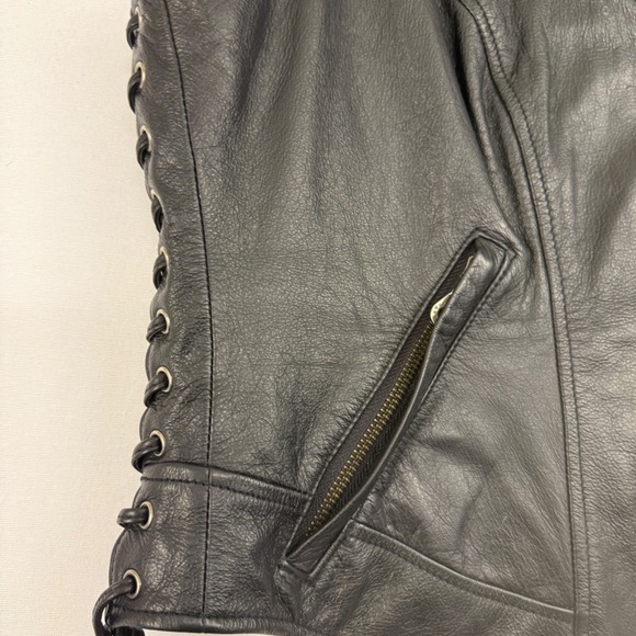 Harley Davidson Womens Black Leather Motorcycle Vest XL Eagle Logo Laced Sides‎ - Picture 7 of 14